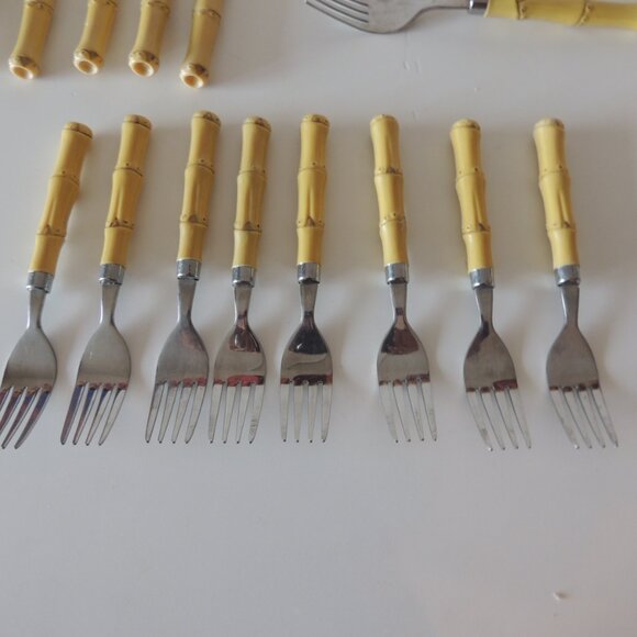 Vintage Faux Bamboo Set of Cutlery 31 Pieces Flatware - Picture 8 of 11